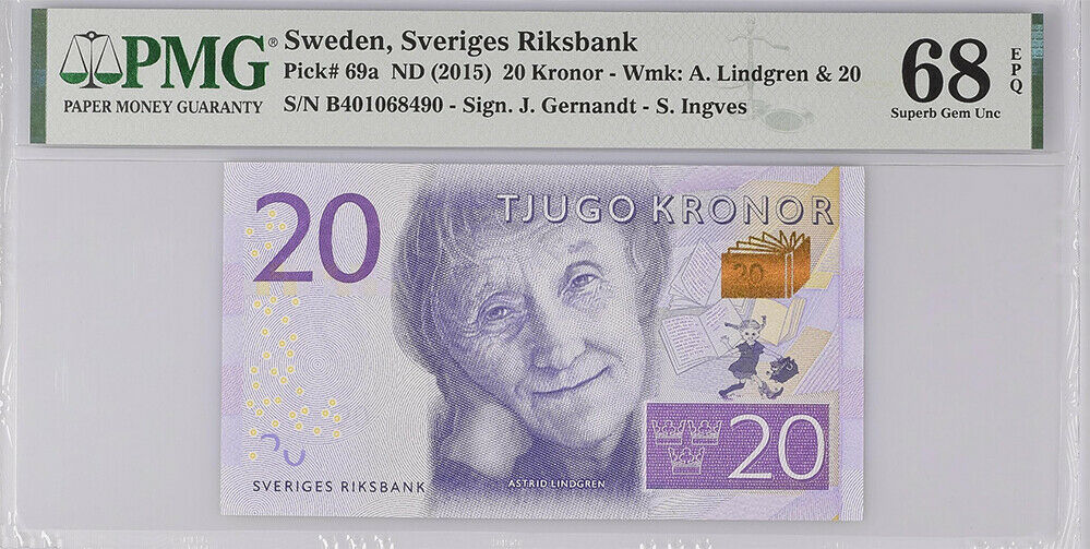 Sweden 20 Kronor ND 2015 P 69 Superb GEM UNC PMG 68 EPQ High