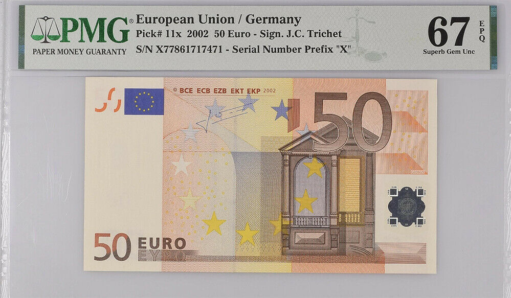EURO 50 EURO GERMANY 2002 P 11 X SUPERB GEM UNC PMG 67 EPQ HIGH