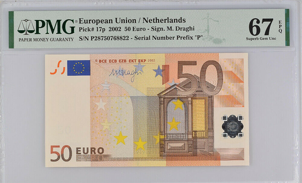 Euro 50 Euro Netherlands 2002 P 17 P Superb GEM UNC PMG 67 EPQ High