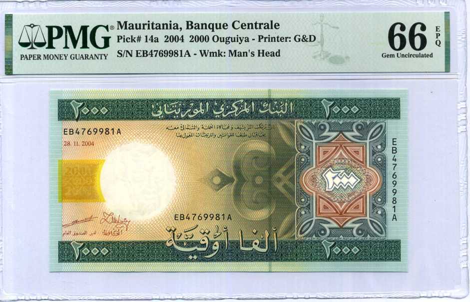 Mauritania 2000 Ouguiya 2004 P 14 a GEM UNC PMG 66 EPQ