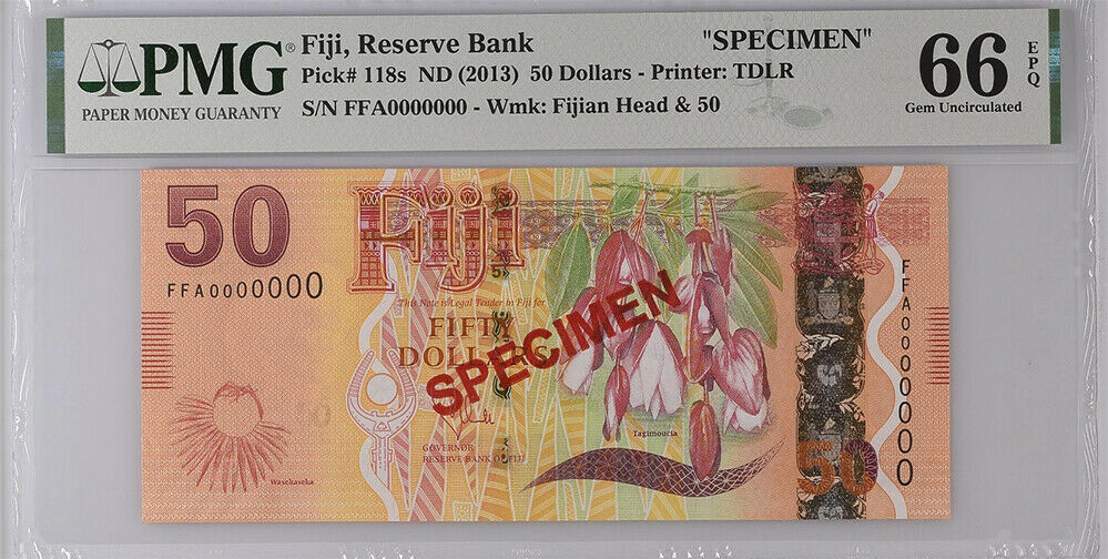 Fiji 50 Dollars ND 2013 P 118s SPECIMEN Gem UNC PMG 66 EPQ