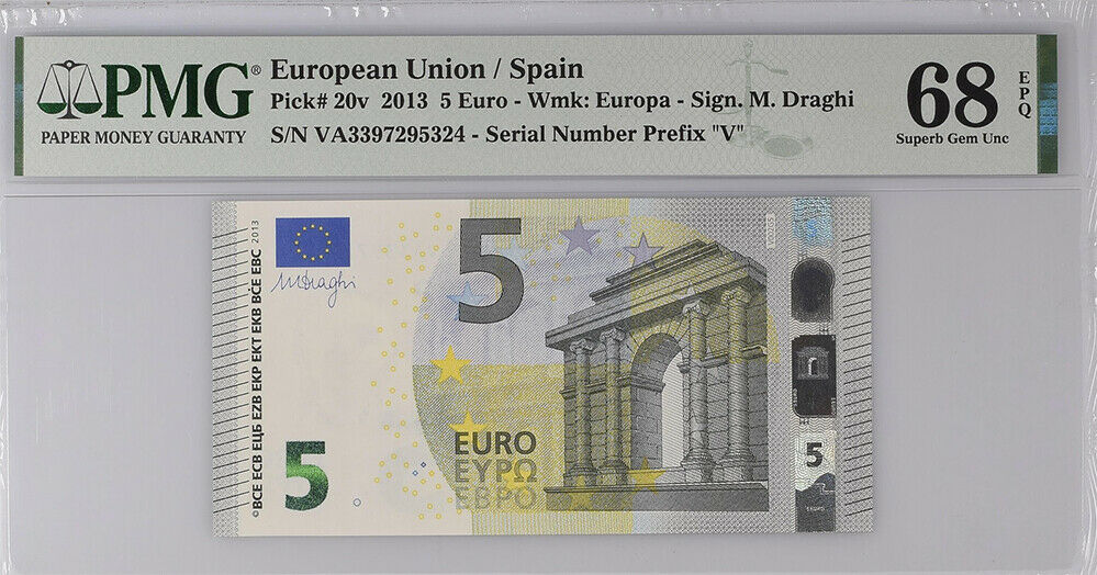 Euro 5 Euro 2013 P 20 V Spain VA Superb Gem UNC PMG 68 EPQ