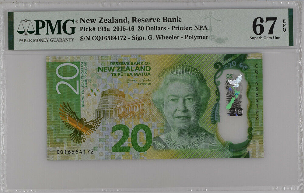New Zealand 20 Dollars 2015/2016 Polymer P 193 a Superb GEM PMG 67 EPQ
