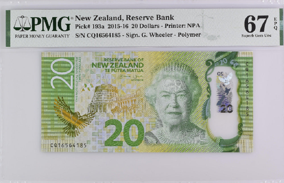 New Zealand 20 Dollars 2015-16 P 193 a  Superb Gem UNC PMG 67 EPQ