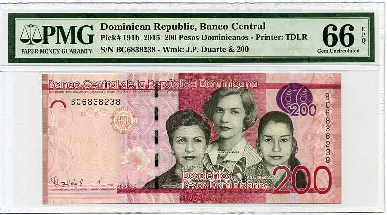 Dominican Republic 200 Pesos 2015 P 191 b GEM UNC PMG 66 EPQ