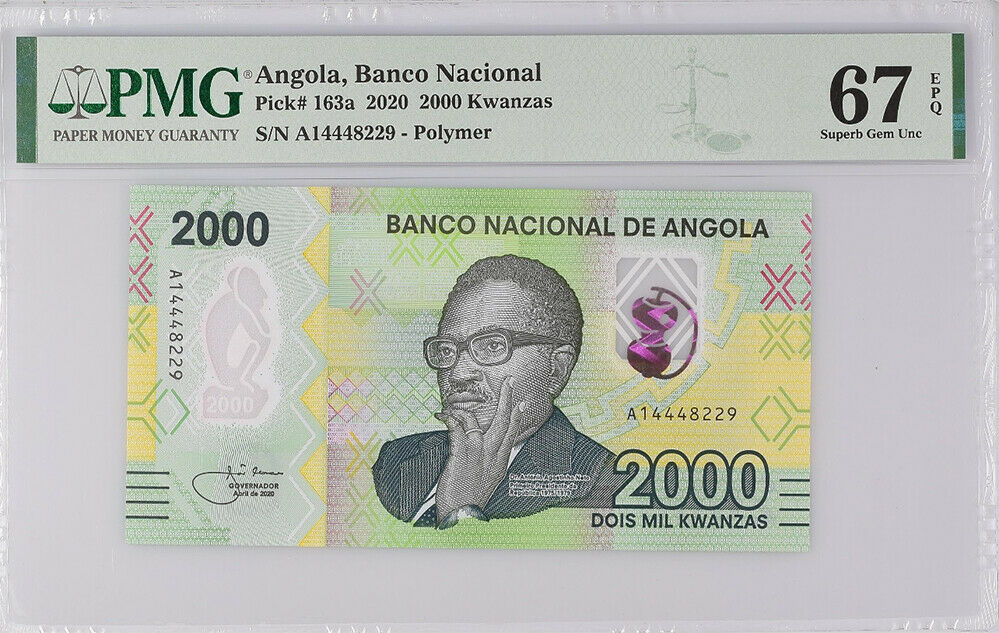 Angola 2000 Kwanzas 2020 P 163 Polymer Superb Gem UNC PMG 67 EPQ High