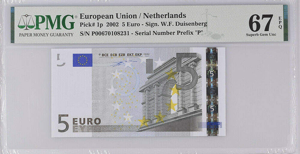 Euro 5 EURO Netherlands 2002 P 1 P Prefix Superb GEM UNC PMG 67 EPQ