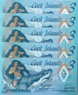 Cook Islands 3 Dollars 2021 P 11 Polymer UNC Lot 5 Pcs