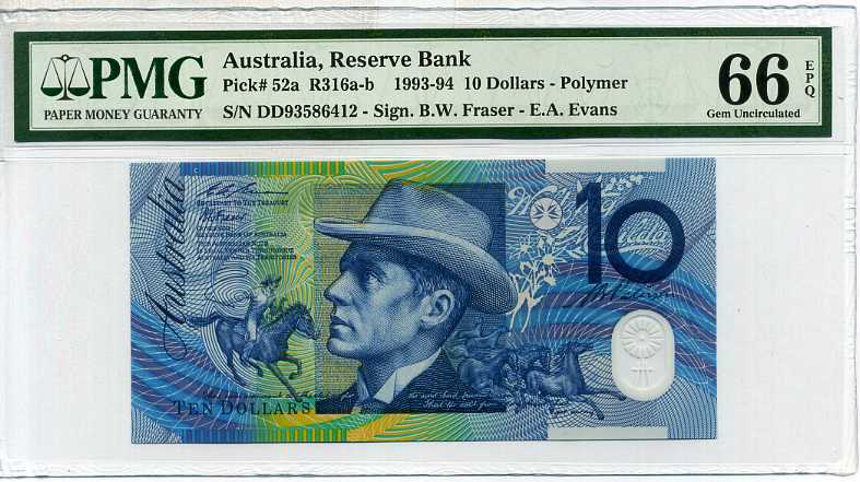 Australia 10 Dollars 1993 P 52 a Polymer GemUNC PMG 66 EPQ