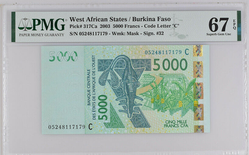West African States Burkina Faso 5000 F 2003 P 317Ca Superb Gem UNC PMG 67 EPQ