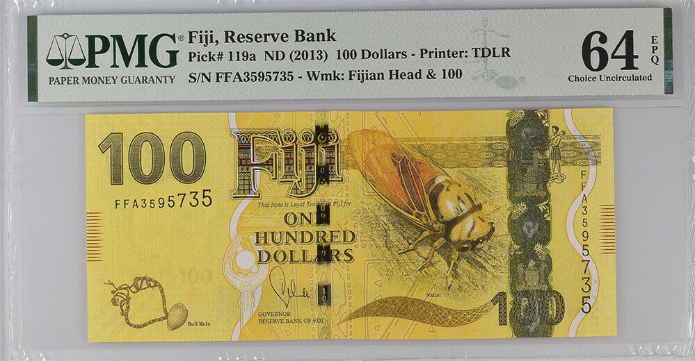 Fiji 100 Dollars ND 2013 P 119 a Choice UNC PMG 64 EPQ