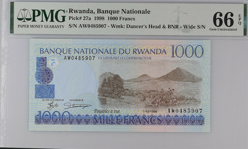 Rwanda 1000 Francs 1998 P 27 Gem UNC PMG 66 EPQ