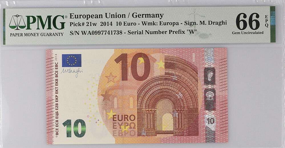 Euro 10 Euro 2014 P 21 w Germany Prefix WA Gem UNC PMG 66 EPQ