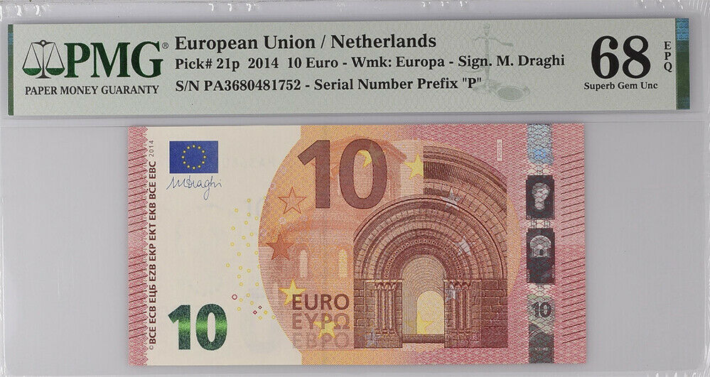 Euro 10 Euro 2014 P 21 P Netherlands Superb Gem UNC PMG 68 EPQ Top