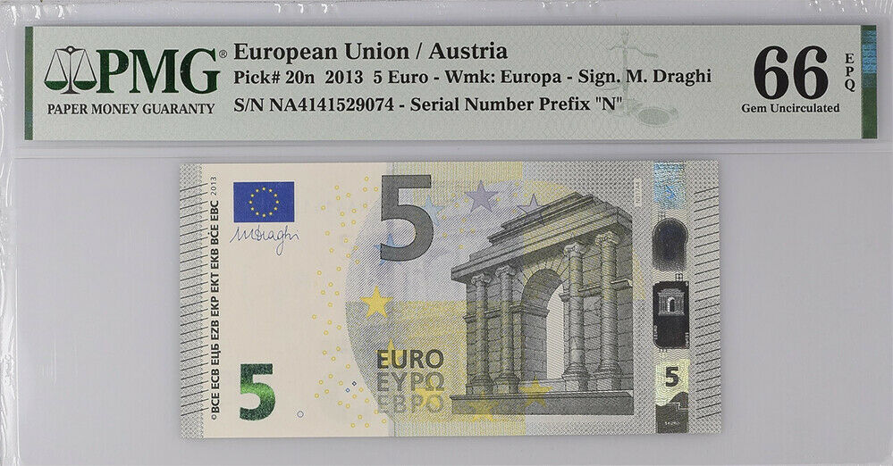Euro 5 Euro 2013 P 20 N Austria Gem UNC PMG 66 EPQ