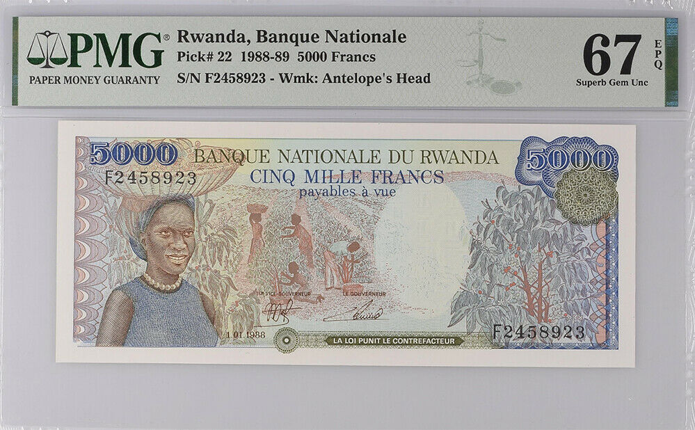 Rwanda 5000 Francs 1988 P 22 Superb Gem UNC PMG 67 EPQ