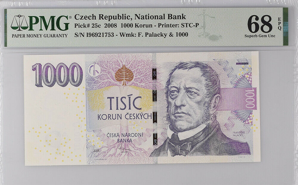 Czech Republic 1000 KORUN 2008 P 25 c Superb GEM UNC PMG 68 EPQ Top