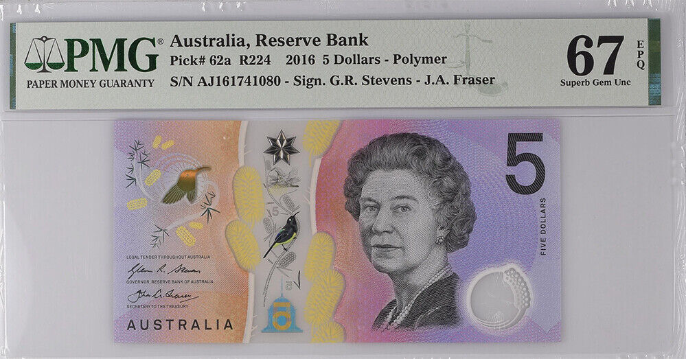 Australia 5 Dollars 2016 P 62 a Polymer Superb Gem UNC PMG 67 EPQ