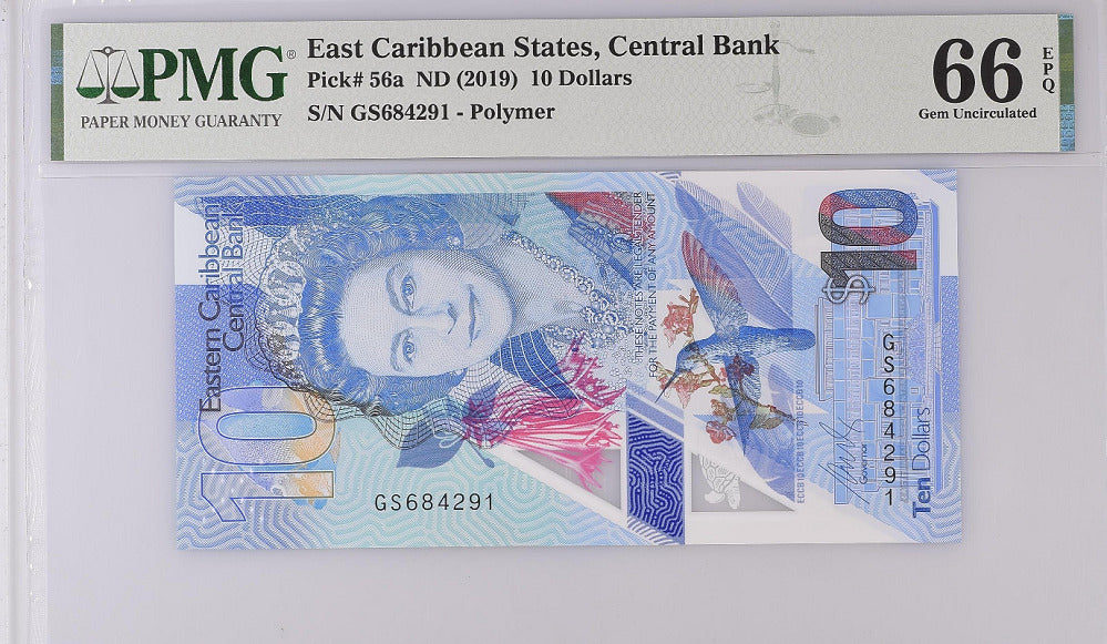 East Caribbean 10 Dollars ND 2019 P 56 a Gem UNC PMG 66 EPQ
