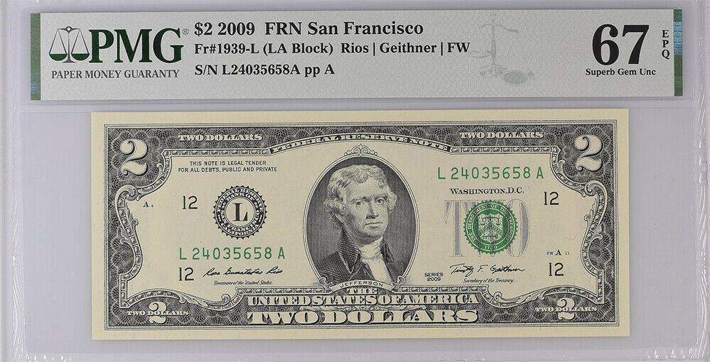 United States 2 Dollars USA 2009 P 530A L San Francis Superb Gem UNC PMG 67 EPQ
