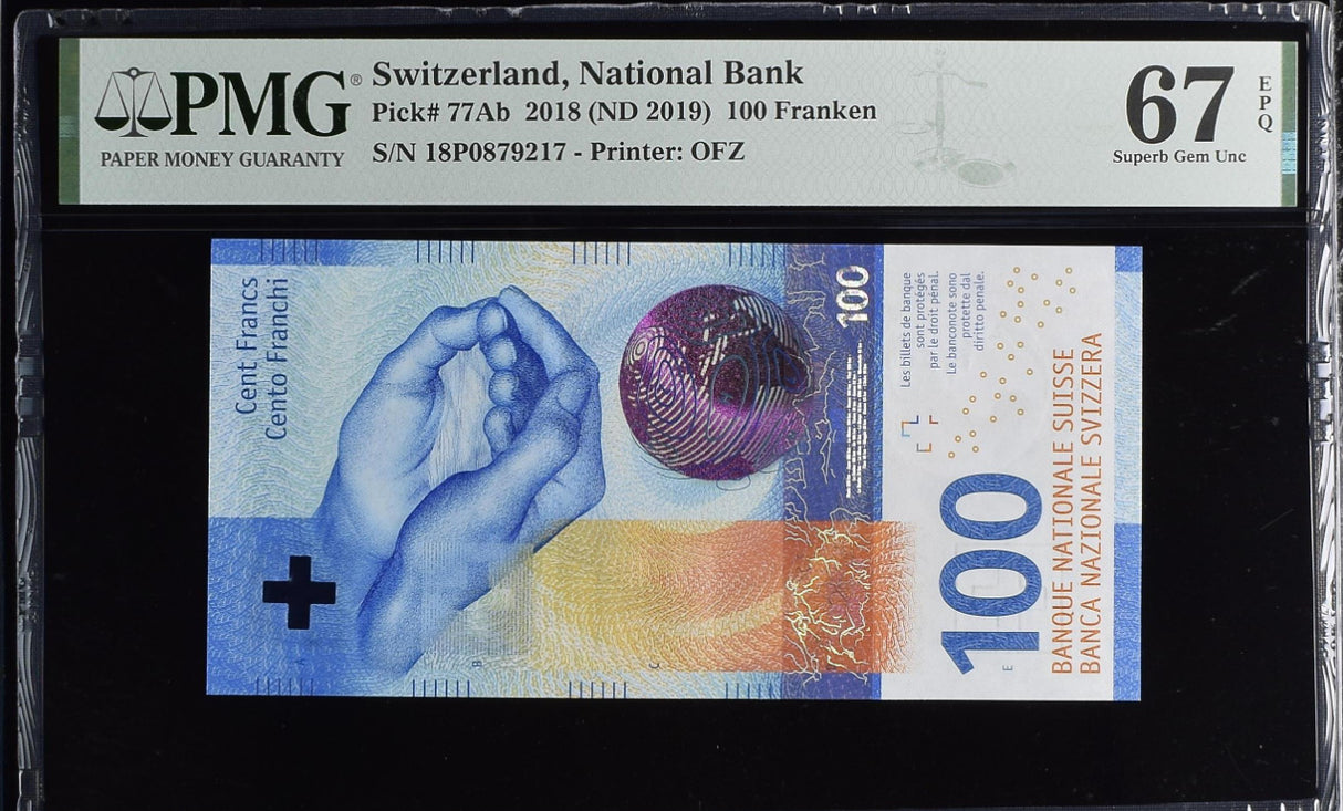 Switzerland 100 Franken 2018 ND 2019 P 77Ab Superb Gem UNC PMG 67 EPQ