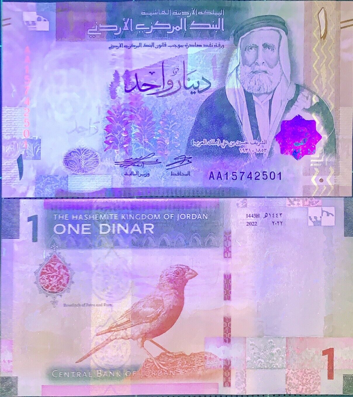 Jordan 1 Dinar 2022 P NEW Design Bird ROSEFINCH LOT 20 UNC