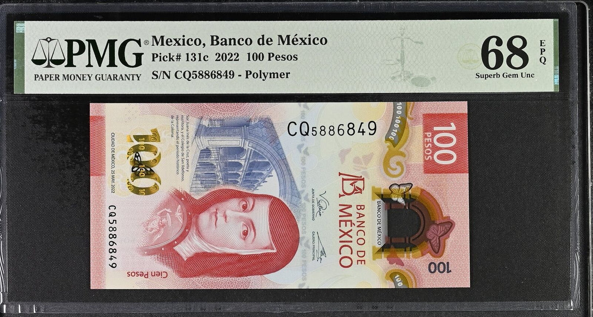 Mexico 100 Pesos 2022 P 131 c Superb Gem UNC PMG 68 EPQ TOP POP
