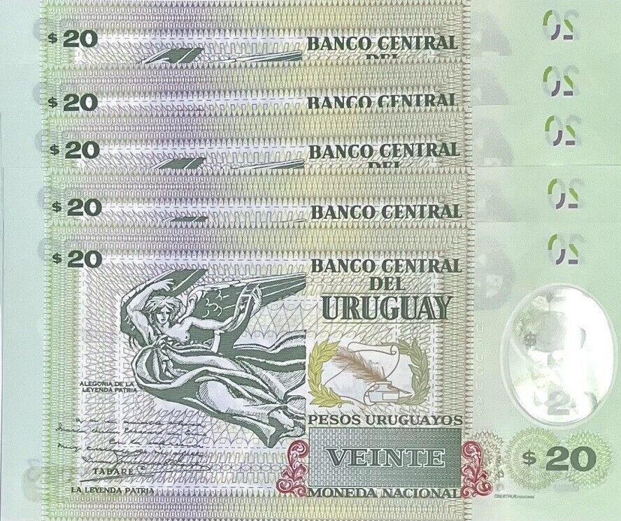 Uruguay 20 Pesos 2020 P 101 Polymer UNC LOT 5 PCS