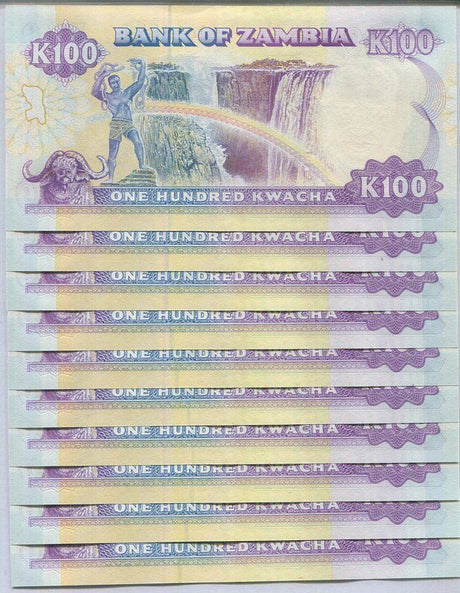 Zambia 100 Kwacha 1991 P 34 UNC LOT 10 PCS