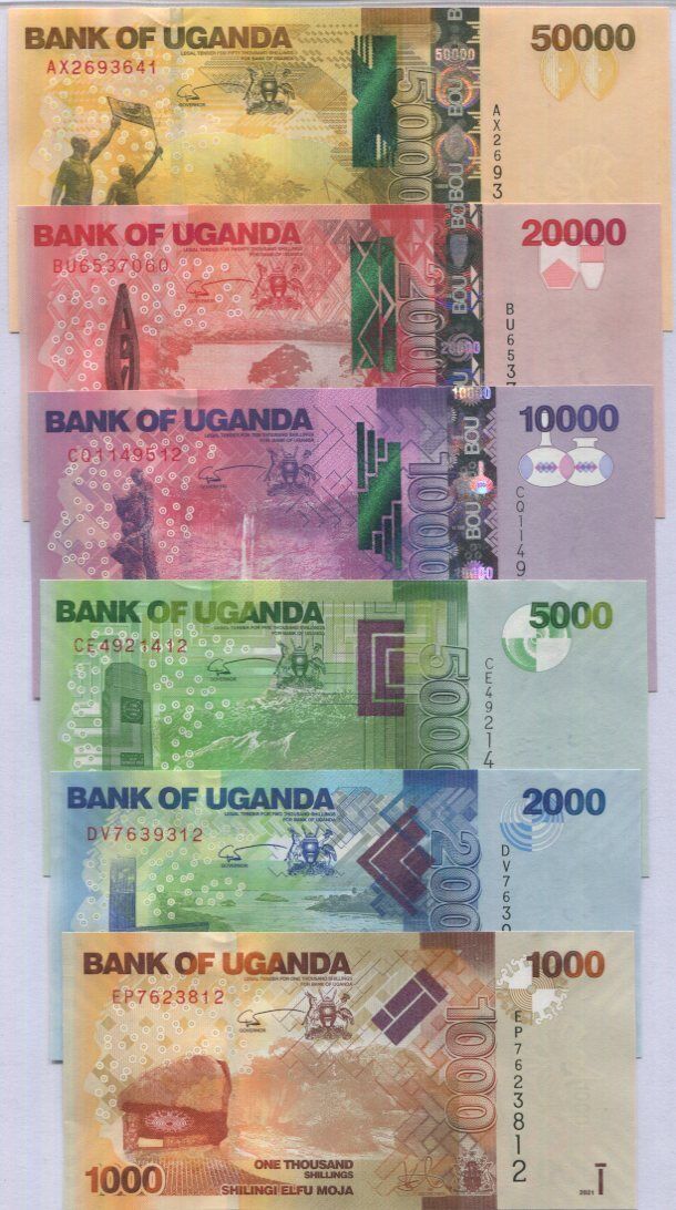 Uganda Set 6 Pcs 1000 2000-50000 Shillings Random Date P 49 50 51 52 53 54 UNC