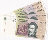 Argentina 5 Pesos ND 2012 P 353 SERIES G UNC LOT 5 UNC