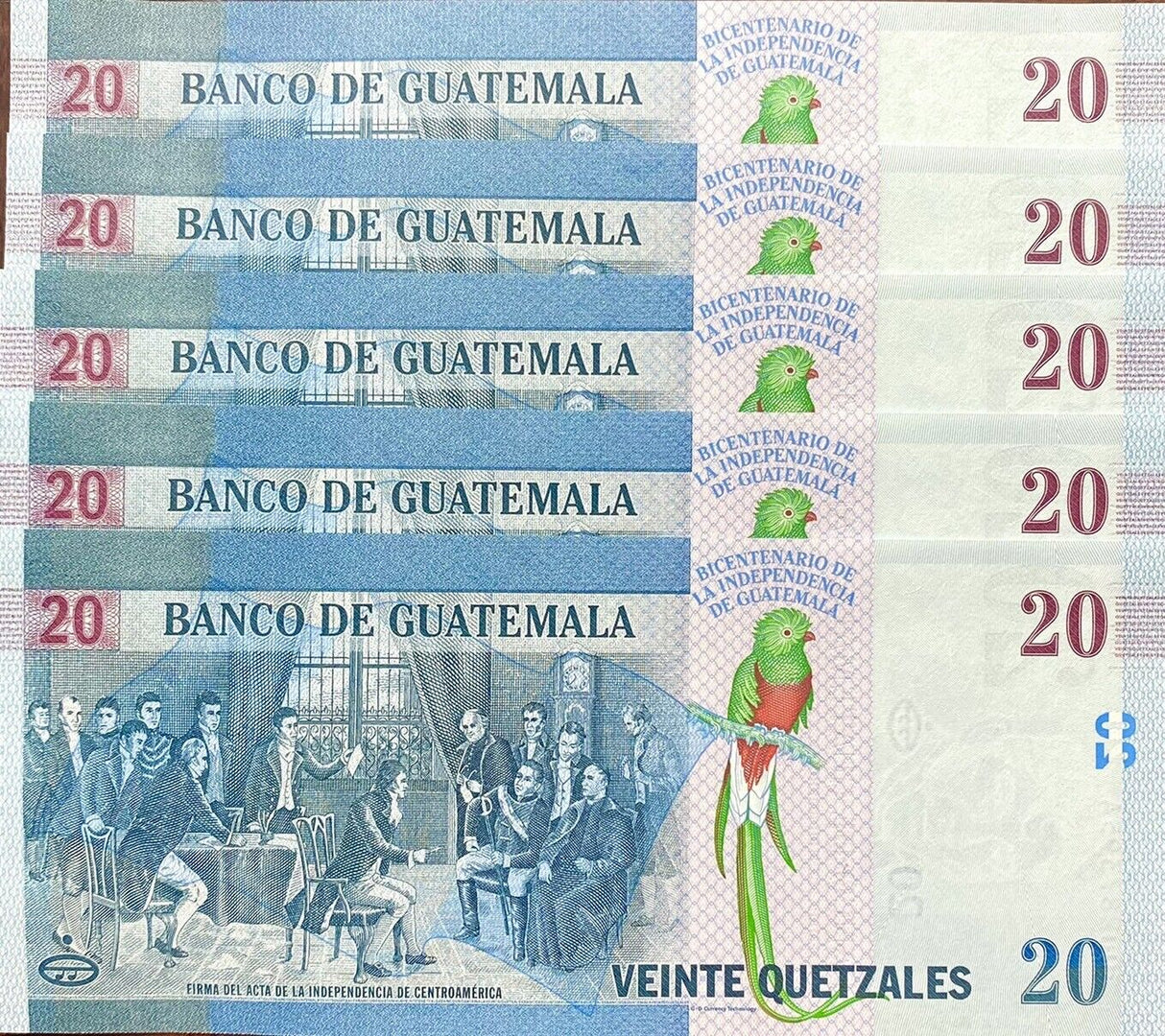 Guatemala 20 Quetzales 2021 200 Year Independence Comm. P 127 a UNC Lot 5 Pcs