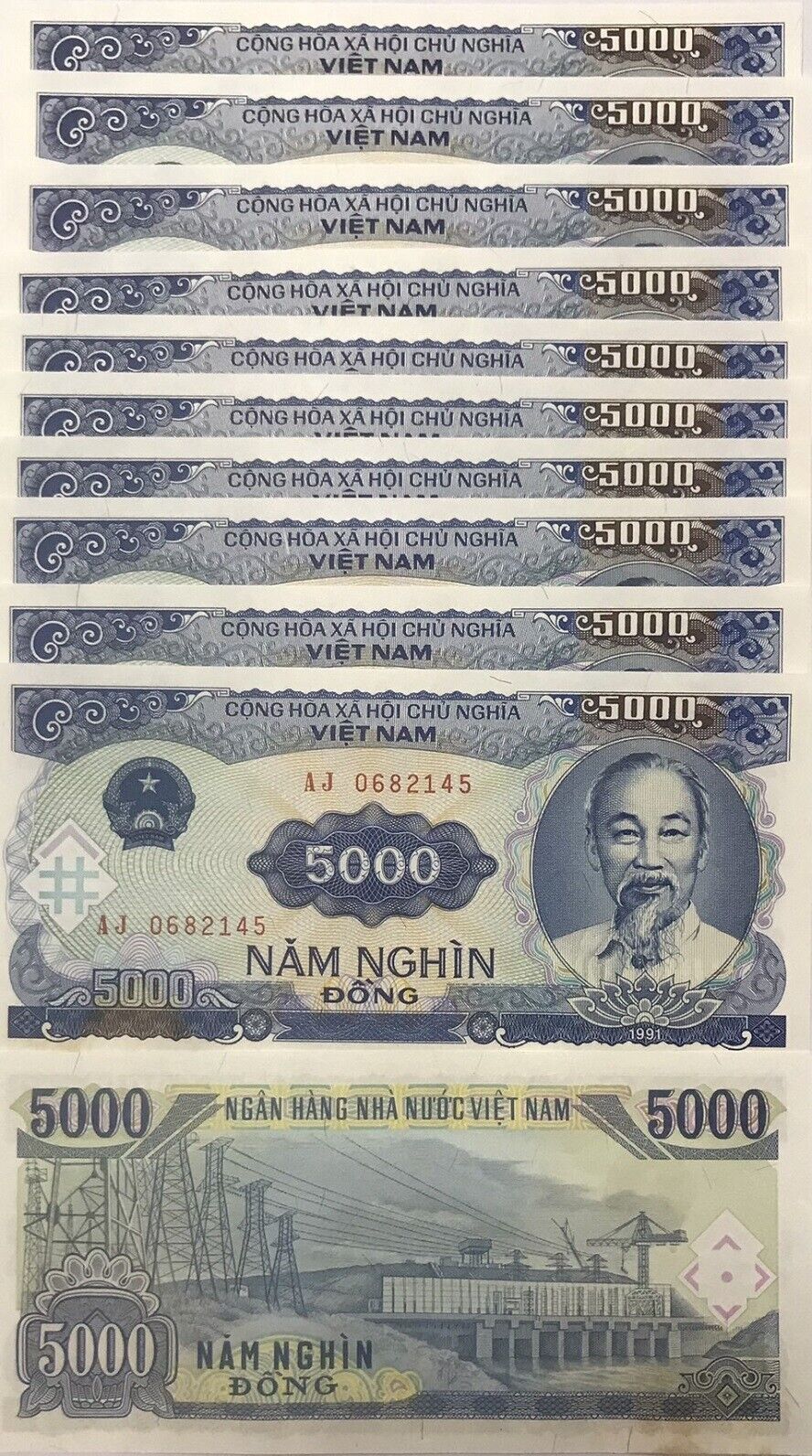 Vietnam 5000 Dong 1991 P 108 UNC With Foxing LOT 10 PCS