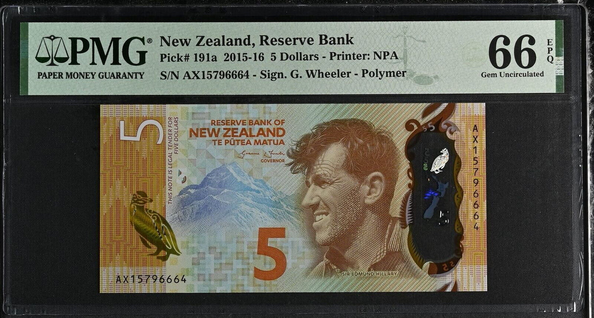 New Zealand 5 Dollars 2015 P 191 a Gem UNC PMG 66 EPQ