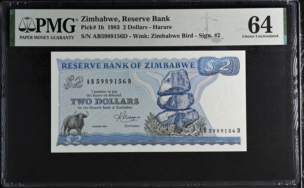 Zimbabwe 2 Dollars 1983 P 1 b Choice UNC PMG 64