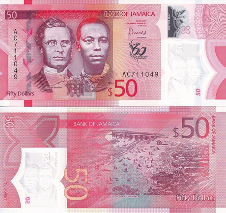 Jamaica 50 Dollars 2022 / 2023 P 96 NEW Polymer LOT 10 UNC