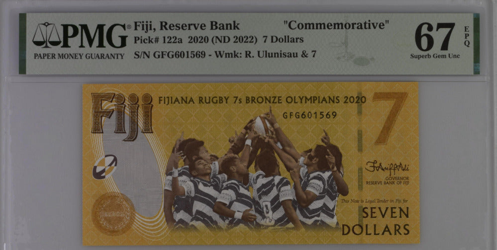 Fiji 7 Dollars 2020 / 2022 Comm. P 122 a Superb Gem UNC PMG 67 EPQ