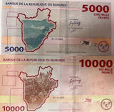 Burundi Set 2 Pcs 5000 10000 Francs 2022/2023 P 58 59 NEW COLOR UNC