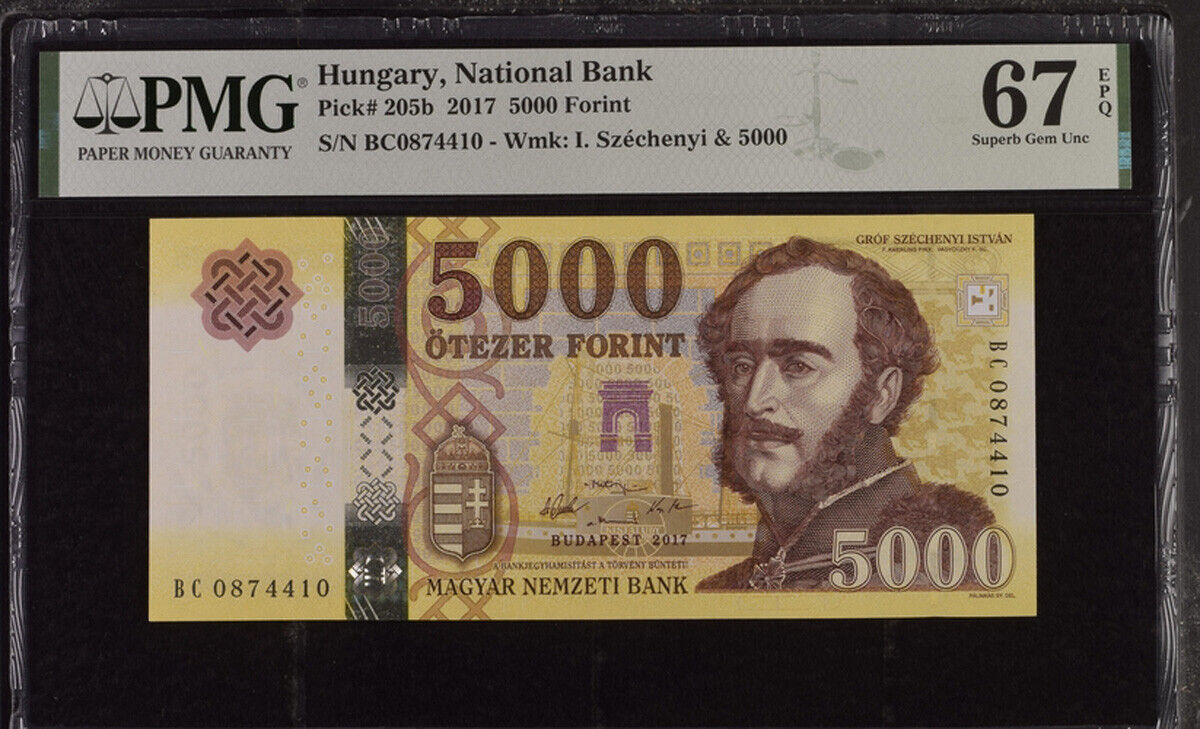 Hungary 5000 Forint 2017 P 205 b Superb Gem UNC PMG 67 EPQ