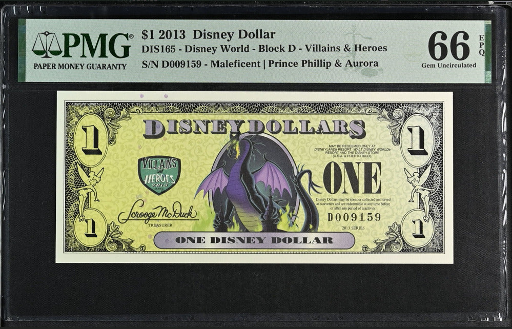 USA Disney 1 Dollar 2013 DIS 165 Maleficent AURORA Gem UNC PMG 66 EPQ