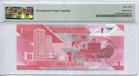 Trinidad & Tobago 1 Dollar 2020 P 60 Superb Gem UNC PMG 69 EPQ 970097 WrongLabel