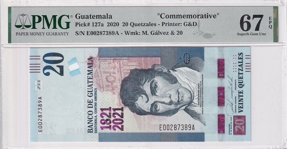Guatemala 20 Quetzales 2020 P 127 a Superb Gem UNC PMG 67 EPQ