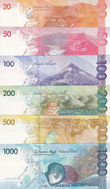 Philippines Set 6 AU 20 50 - 1000 Pesos 2014-2015 P 206 207 222 209 210 211