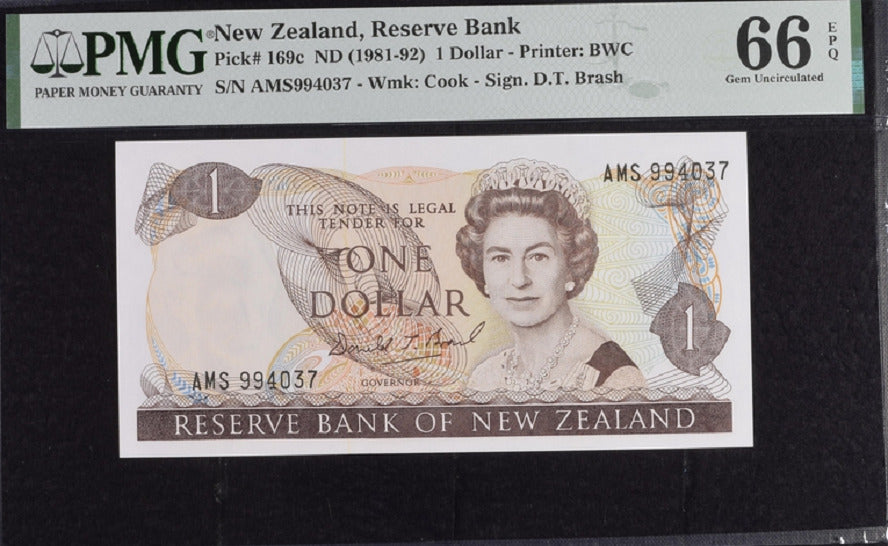New Zealand 1 Dollar ND 1981-92 P 169 c Gem UNC PMG 66 EPQ