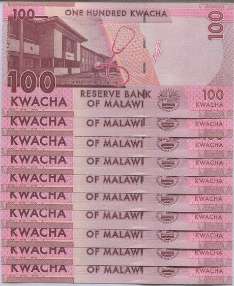 Malawi 100 Kwacha 2020 P 65 UNC LOT 10 PCS