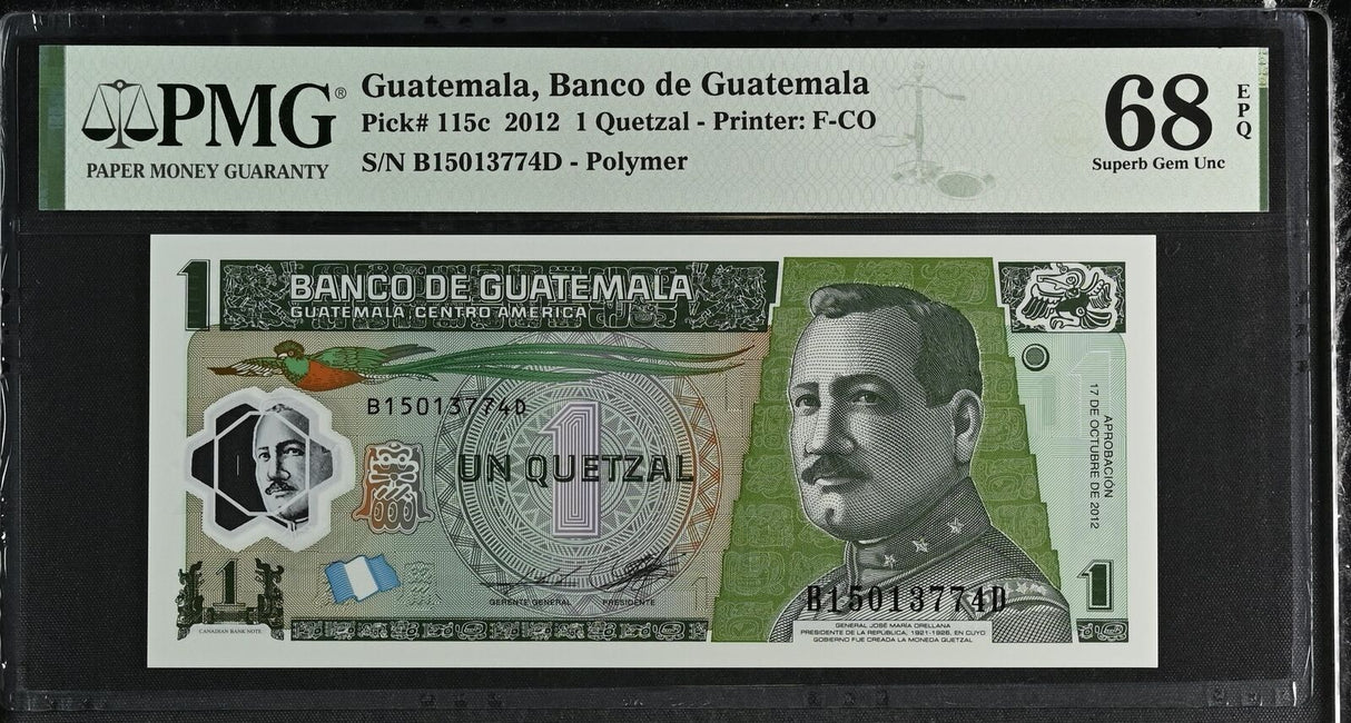 Guatemala 1 Quetzal 2012 P 115 c Superb Gem UNC PMG 68 EPQ