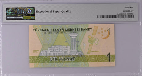 Turkmenistan 1 Manat 2020 P 42 a Superb Gem UNC PMG 69 EPQ Top Pop