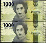 INDONESIA SET 2 UNC MATCHING NUMBER 1000 RUPIAH 2016/2016  P 154