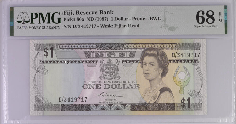 Fiji 1 Dollar ND 1987 P 86 a Superb Gem UNC PMG 68 EPQ Top Pop