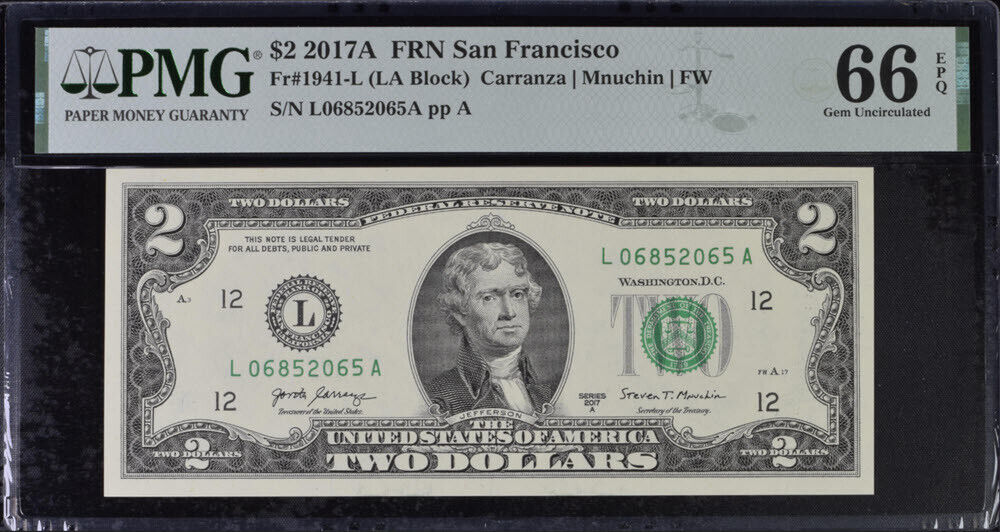 United States 2 Dollar Usa 2017A P 545 L San Francisco UNC Gem PMG 66 EPQ
